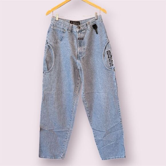 BOSS BY I.G. DESIGN Baggy Y2K Skater Hip-Hop Embroidered Pocket Denim Jeans - Picture 1 of 16